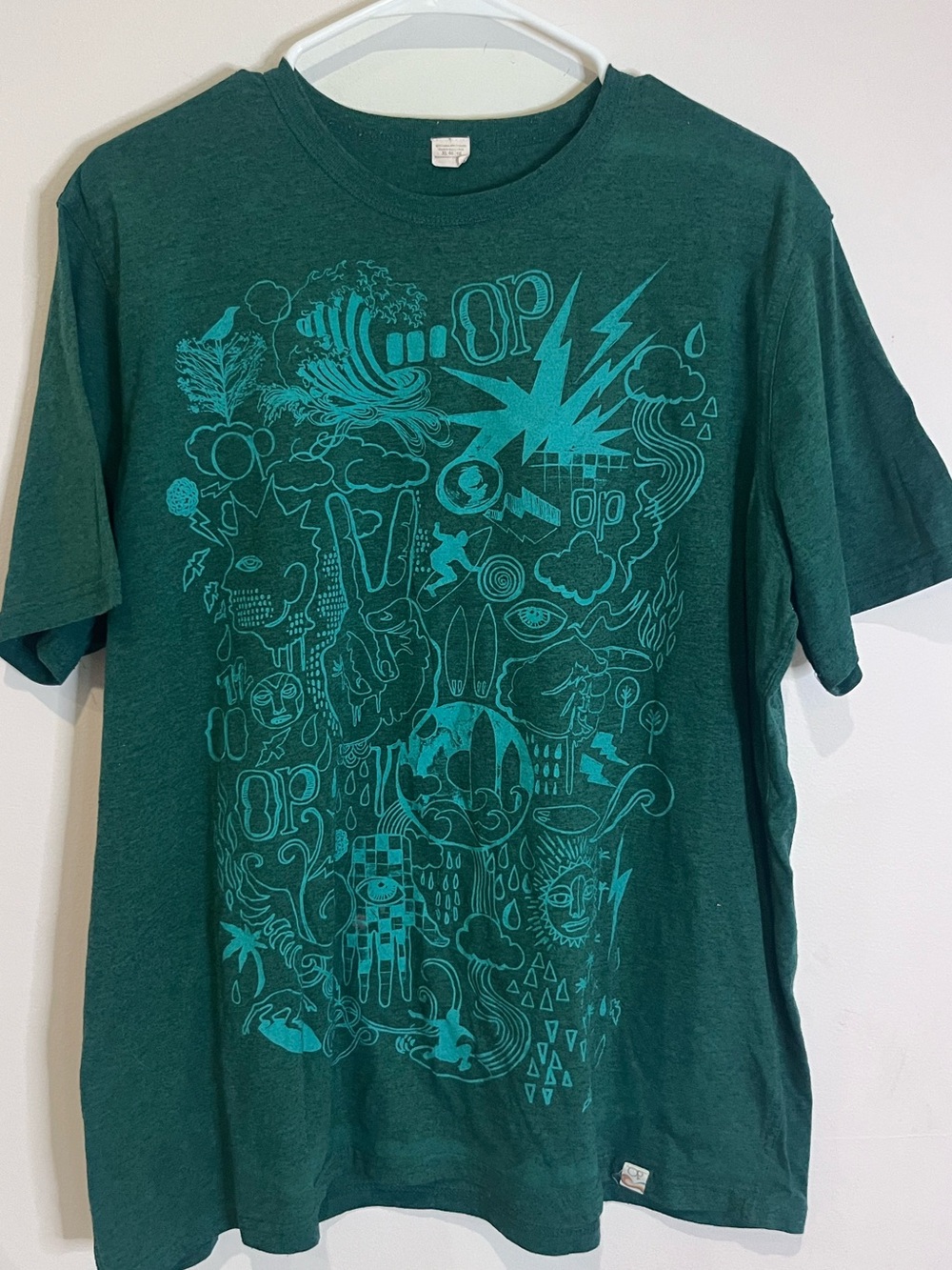 vintage Men's Ocean Pacific Graphic Crew Neck T-Shirt - XL Green